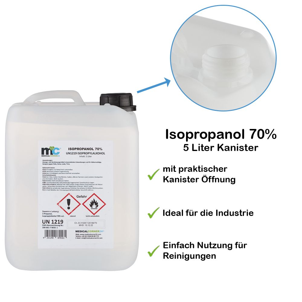 Isopropanol 70% isopropyl alcohol, 5 litre canister