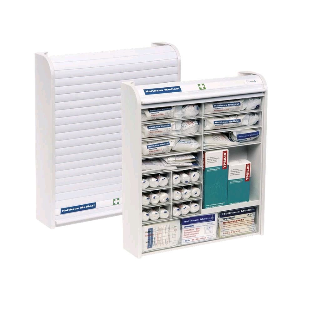 Holthaus Medical Aid Cabinet Rollmed®, white, filled with DIN 13157