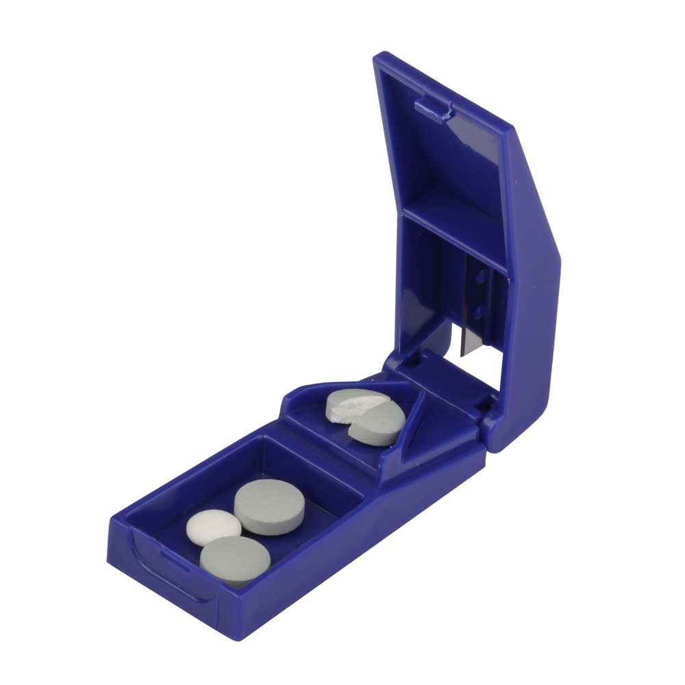 Behrend Pill Splitter, storage compartment, plastic, blue