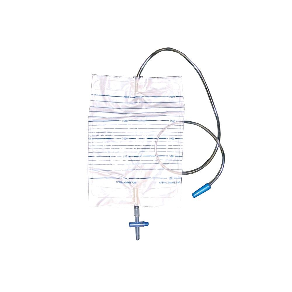 Ratiomed urine bag, return stop, outlet, 90cm tube, 2 liter, 100 pack