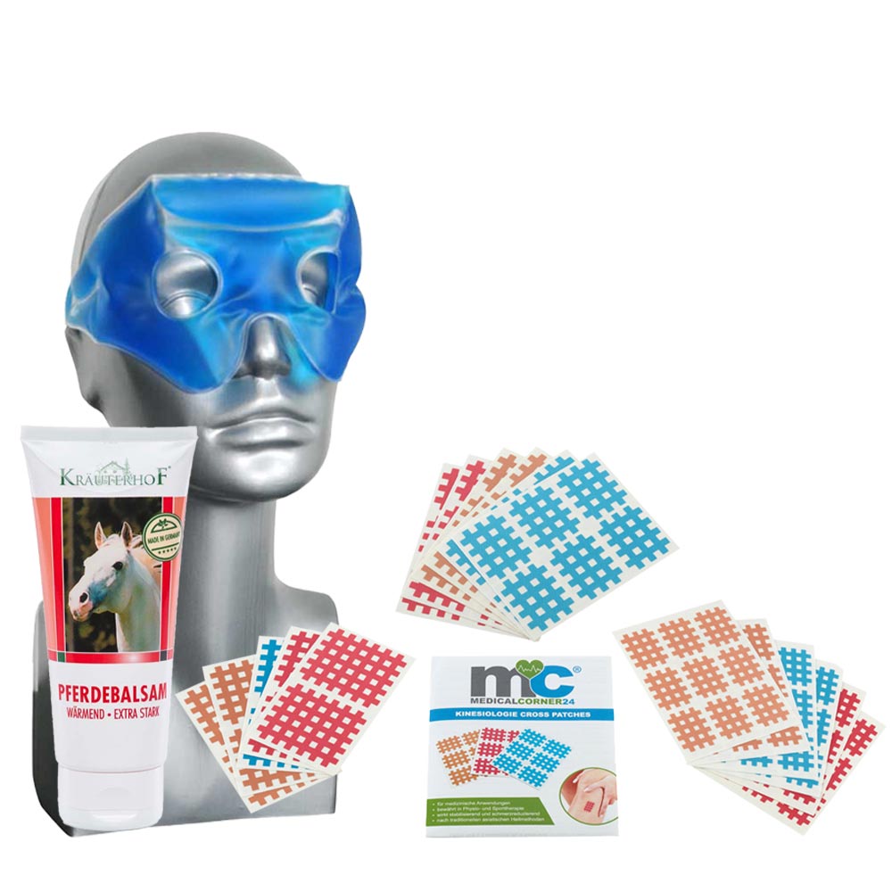 Headache/tension set with migraine mask, grid tapes and horse balm