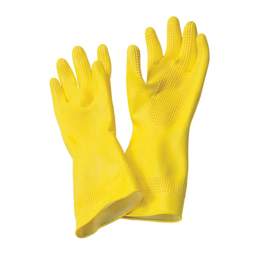 Behrend nopped glove, latex, cotton velor, yellow, S - L, 1 pair
