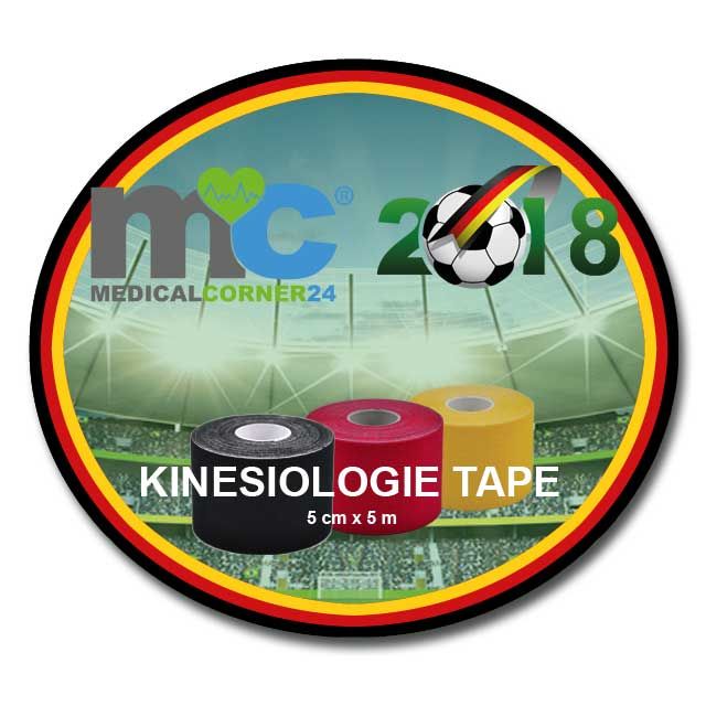 World Cup 14 Kinesiology Tape, 5 cm x 5 m, 3 rolls, black, red, yellow