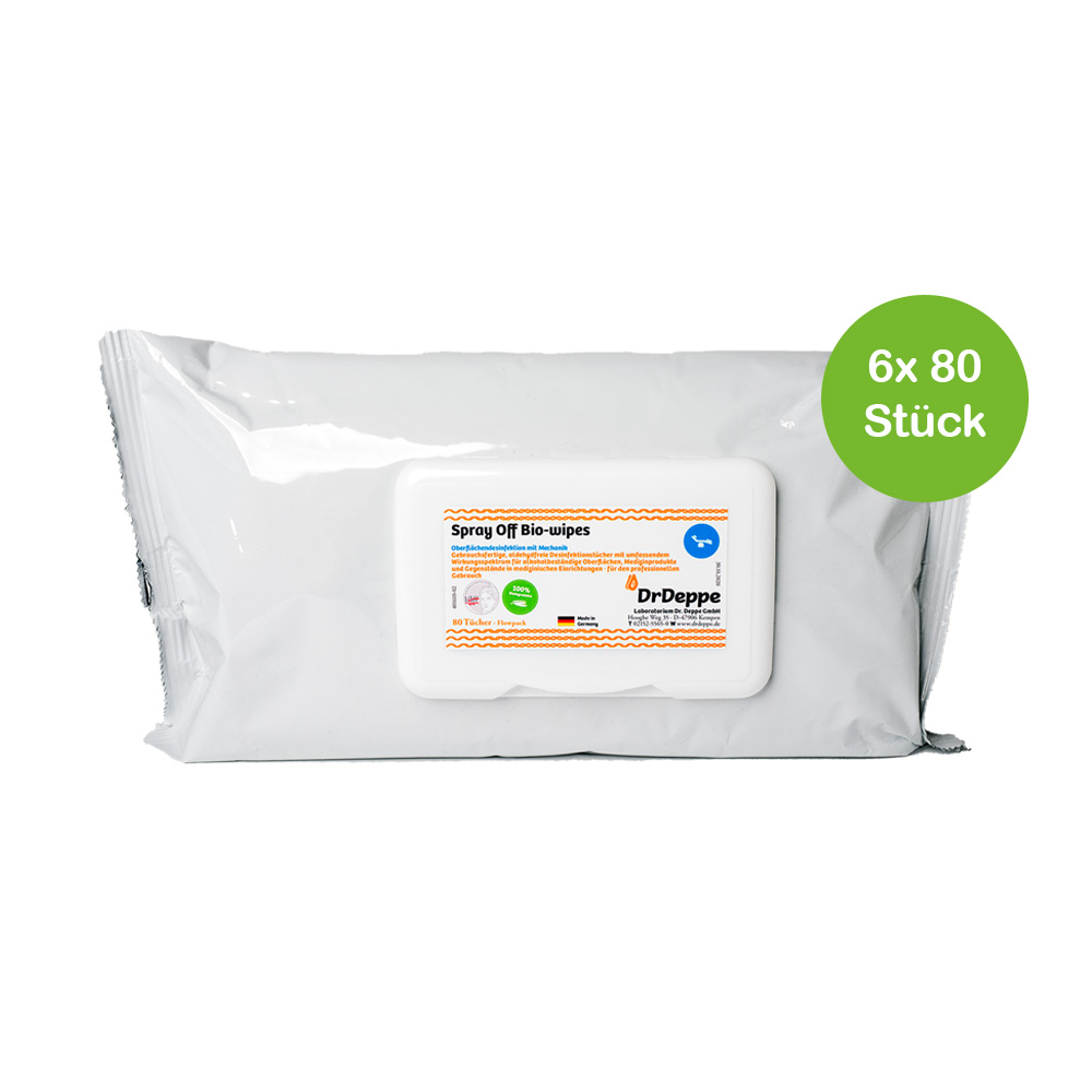 Surface disinfectant wipes Spray Off Bio-wipes by DrDeppe, 6x 80 wipes