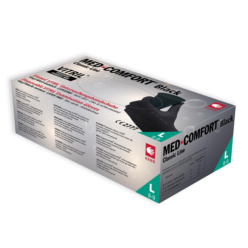Med-Comfort vitril gloves black, nitrile vinyl mixture, powder-free, S-XL