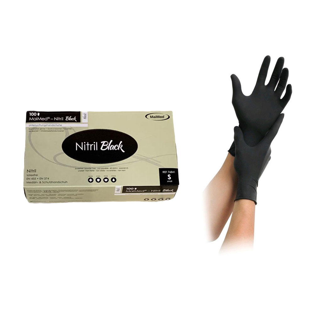 MaiMed nitrile Black Disposable gloves powder-free black, 100 items, M