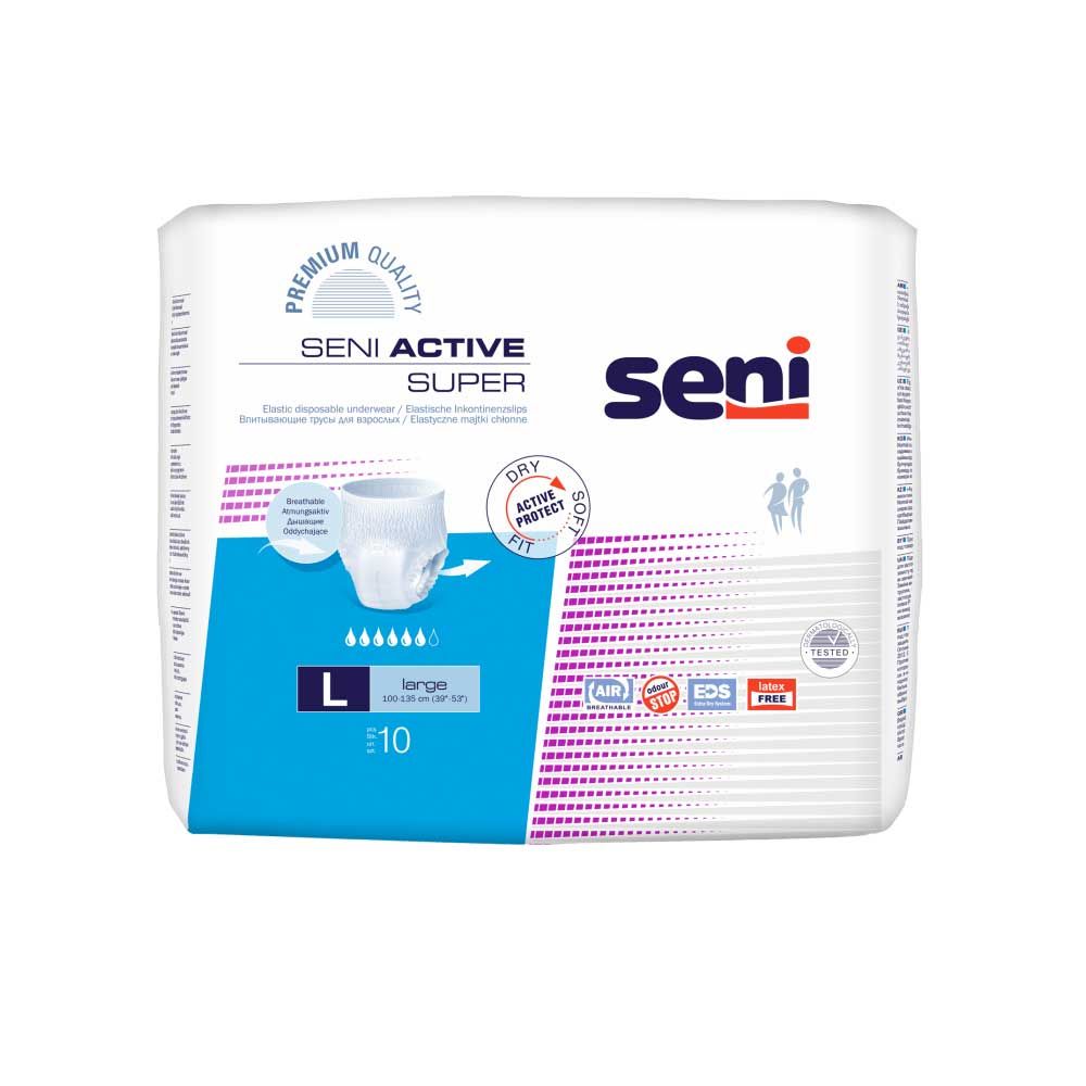 Seni Active Super Incontinence Brief, Rip Open, Discharge Barriers