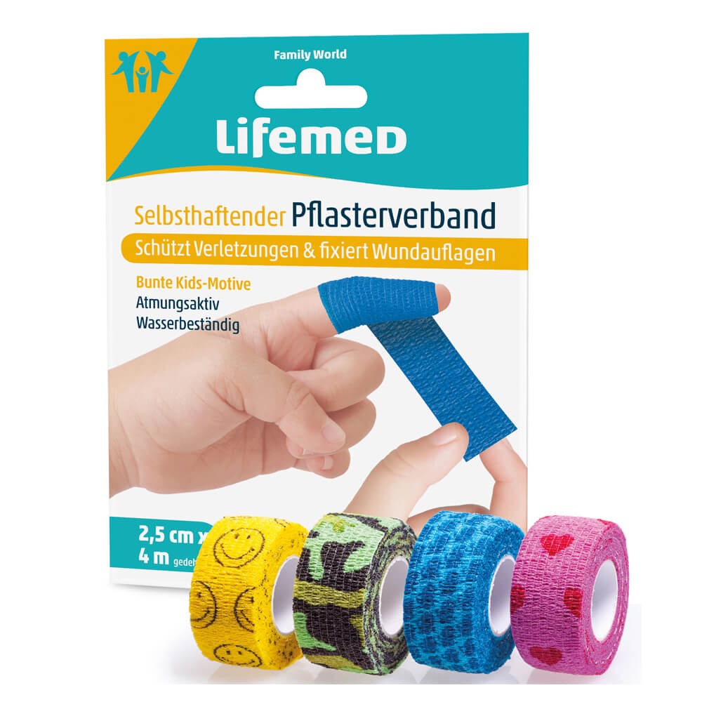 Lifemed® plaster bandage, self-adhesive, 4 patterns, 2,5cm x 4m